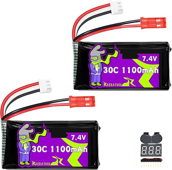 1100mAh 7.4V LiPo Battery with JST Plug 30C,RC Batteries Fit for WLtoys Rc Cars A949 A959 A969 A979 K929 and Most 1/10, 1/16, 1/18, 1/24 Scale RC Cars Remote Control Cars