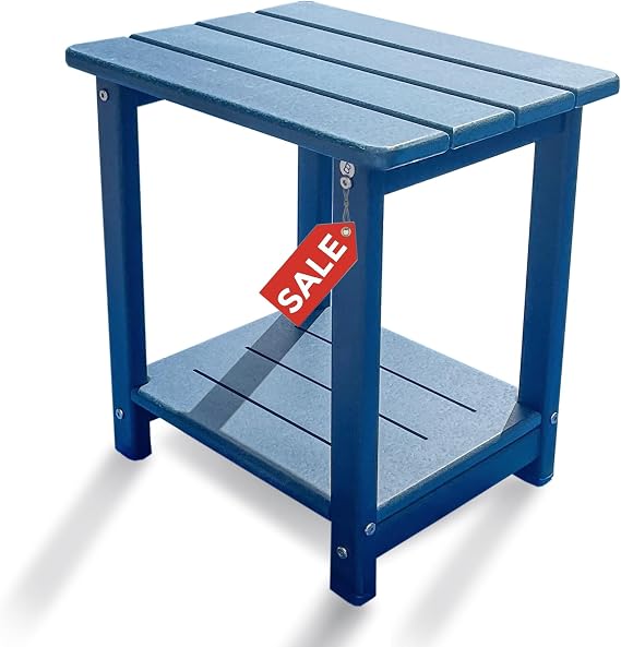 Adirondack Outdoor Side Table - 16.5" Square 2-Tier Patio Table with Weatherproof HDPE Material | All-Weather Low Maintenance Furniture for Poolside Porch Deck (Blue)