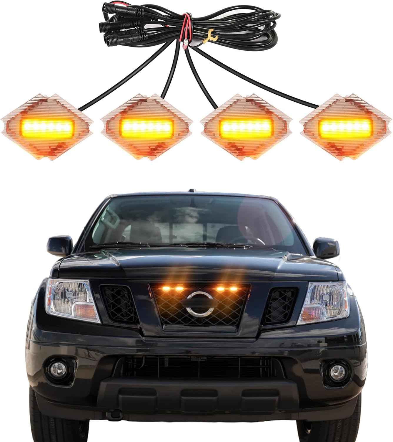 Front Bumper Grill Lights for Nissan Frontier 2009-2021 Accessories LED Running Marker Accent Lights DRL Fits PRO 4X S SL SV Desert Runner OEM Grille Insert Amber