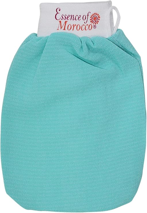 Moroccan Exfoliating Kessa Glove Blue Hammam Scrub Mitt Made in Morocco Premium Quality Reusable Helps Cleanse Skin, Remove Fake Tan and Ingrown Hair (Pack of 1)