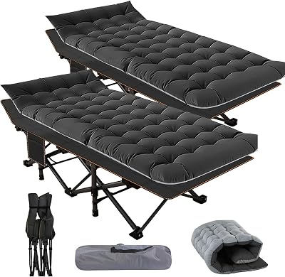 NAIZEA Folding Camping Cots for Adults, Portable Cot with Mattress Heavy Duty Outdoor Bed with Carry Bag 1200d Oxford Cloth Sleeping Cots for Camping Office Nap Home Guest Beach Travel