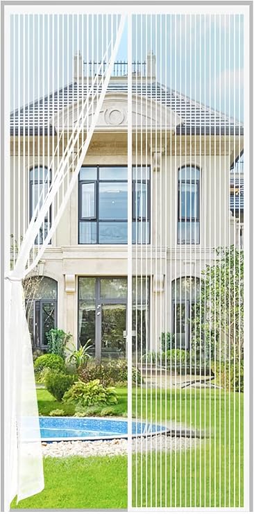 Magnetic Screen Door Fit Door Size 2472 inch, Screen Itself Size:26"x73", Hands Free Self Sealing, Full Frame Magic Tape Mesh Screen Door with Magnets Heavy-Duty Mesh Curtain for Entry Door-White
