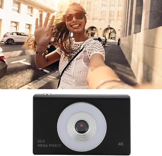 Vintage Y2k Camera 48 MP Digital Camera Cheap 4K HD Retro CCD Camera with Fill Light 8x Zoom Compact Small Travel Camera for Teenagers and Children (Black)