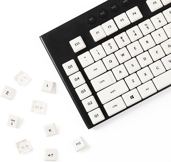 YMDK White 111 Keys Black Font Low Profile keycaps PBT Mechanical Gaming Keyboard Key Cap Suitable for Logi G915 G913 G815 G813 TKL Keyboard