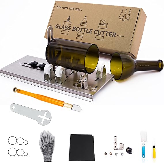Glass Bottle Cutter, Upgraded Bottle Cutting Tool Kit, DIY Machine for Cutting Wine, Beer, Liquor, Whiskey, Alcohol, Champagne, Upgraded Precision Cutting for Round Glass Bottles