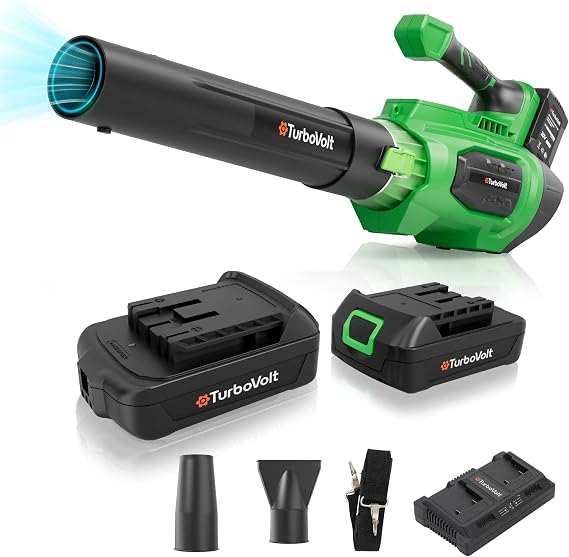 40V Cordless Leaf Blower with 2 Batteries and Charger | 620 CFM, 150 MPH, brushless, 4 speeds + Turbo, 2 batteries, dual charger, 3 nozzles, 5.5 lbs, lawn yard patio