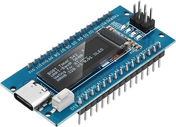 1Pcs Nano V3.0 Board ATmega328P with 0.91 inch 128 * 32 Pixel | OLED Display CH340C Chip Microcontroller Type-C USB Interface for AR duino,Pin Header Welded
