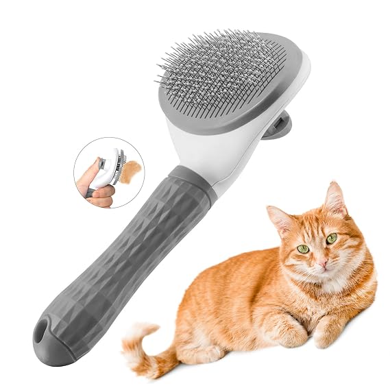 Cat Grooming Brush, Self-Cleaning Slicker Brush for Pets - One Button Removes Loose Undercoat, Mats and Tangled Hair from Indoor Cats