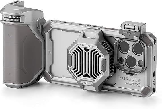 Tilta Khronos Advanced Kit Compatible with iPhone 15 Pro - Titanium White | Phone Case, Cooling Fan, ND Filter, PD Focus Handle