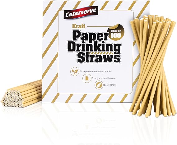 100 Paper Straws Kraft Brown Colour - Eco-Friendly Alternative to Plastic Straws 100% Biodegradable and Compostable - Perfect for Drinking, Cocktails, and Parties