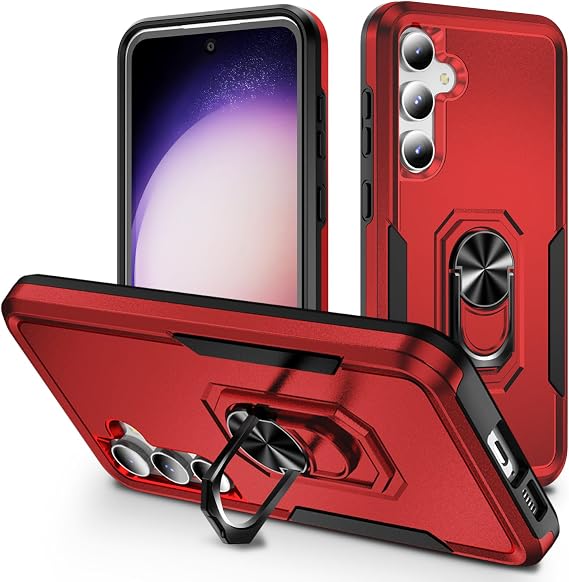 for Samsung Galaxy S23 FE Phone Case, with Rotatable Finger Ring Kickstand, Slim Fit & Drop-Proof, Full-Body Protection Bumper Cover for Samsung Galaxy S23 FE 5G(2023), Red