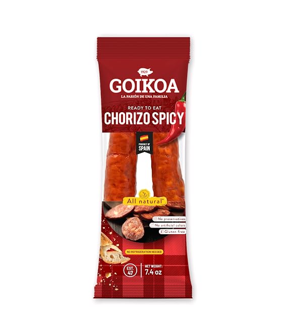 Goikoa Spicy Chorizo | All Natural | Dry-Cured | Authentic Navarre Spain | Perfect For Charcuterie | 7.4 oz (210 gr) (Pack of 2)