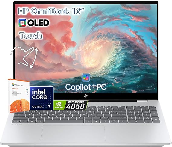 HP OmniBook 7 Touchscreen Laptop -16inch OLED 120Hz -Intel Ultra 7 255H Beat AMD Ryzen 9 8945H -RTX 4050 -Windows 11 Pro Office 365-32GB RAM -1TB SSD -Business College - Computadora Portatil Copilot