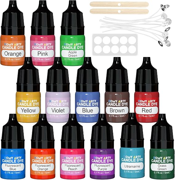 Candle Dye - 14 Colors Candle Wax Dye | Highly Concentrated Candle Color Dye, Oil-Based Liquid Candle Dye for Soy Wax, Candle Making - 0.17 FL OZ