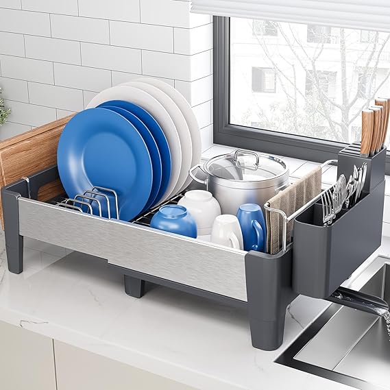 Urackify Expandable Dish Drainer Rack, Grey