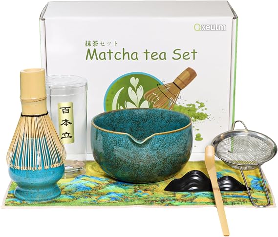 Matcha Set, 7 Pcs Complete Matcha Kit with Handmade Bamboo Matcha Whisk