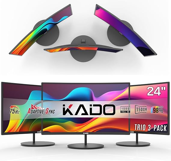 Kado 3-Pack Trio 24" Curved 1500R 1920x1080 75Hz FHD Computer Monitor