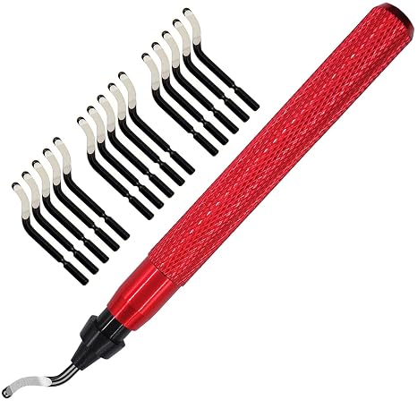 Premium Deburring Tool with 15 Pcs High Speed Steel Swivel Blades, Deburring Tool for Metal, Resin, PVC Pipes, Plastic, Aluminum, Copper, Wood, 3D Printing Burr Removal Reamer Tool Red