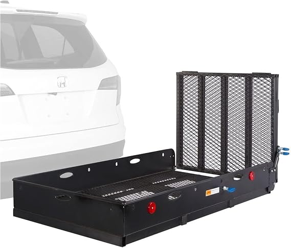 Folding Hitch Cargo Carrier, 60" Ramp, 500 lb Cap, Steel, Elevate Outdoor