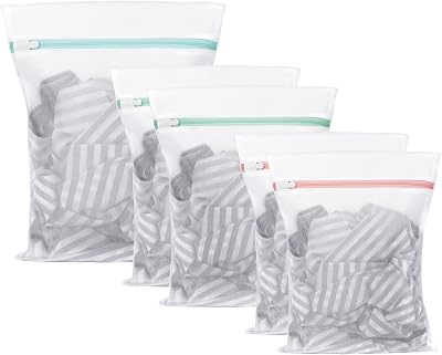 Flintronic 5Pcs Mesh Washing Machine Bag, Laundry Laundry Bag: 1 Extra Large & 2 Large& 2 Medium, Multi-Coloured Zipper 1 x 60 x 60 cm, 2 x 40 x 50 cm, 2 x 30 x 40 cm