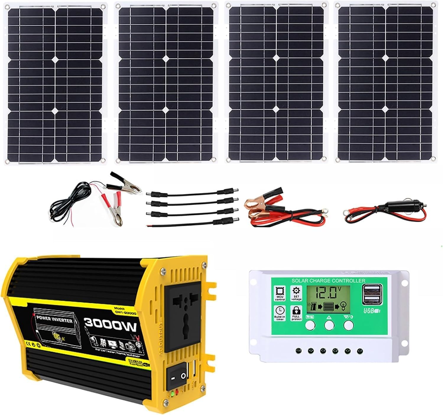 3000W Solar Power System with 100W Adjustable Panels, 50A Controller And 3000W Inverter, Fast Charging for Home And RV Off-Grid Use