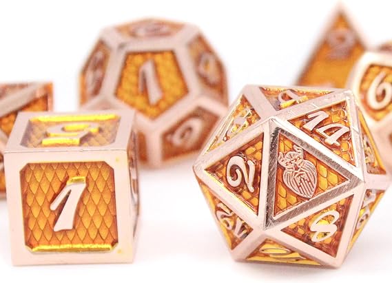 HEIMDALLR Metal DND Dice Set 7 pcs - Dragonhide Design, 16mm Size, Logo on D20; Metal Dice Set & Dice Box; D&D Dice Set D&D (Dungeons and Dragons Dice Set) - Jormungandr Series (Jin Long)