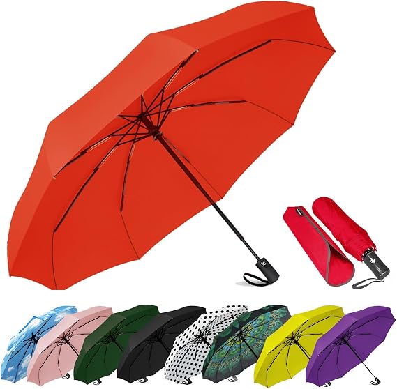 Windproof Travel Compact Umbrella-Automatic Umbrellas for Rain-Compact Folding Umbrella, Travel Umbrella Compact, Small Portable Windproof Umbrellas for Men Women Teenage.(Big Red)