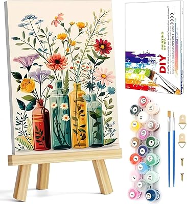 Framed Paint by Numbers Kit for Adults Beginners & Kids Ages 8-12,Easy Flowers Adult Paint by Number Kits on Canvas with Easel, Acrylic Oil Painting Kits for Adults for Gift Home Decor8x12 inch
