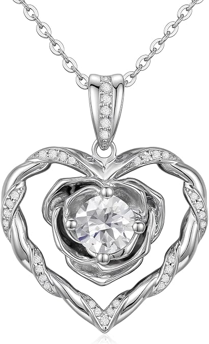 18K Gold Plated over Sterling Silver Rose Heart Necklace Birthday Gifts for Women-Adjustable Chain Jewelry gift for her, Girlfriend, Wife, Mom on Birthday, Anniversary