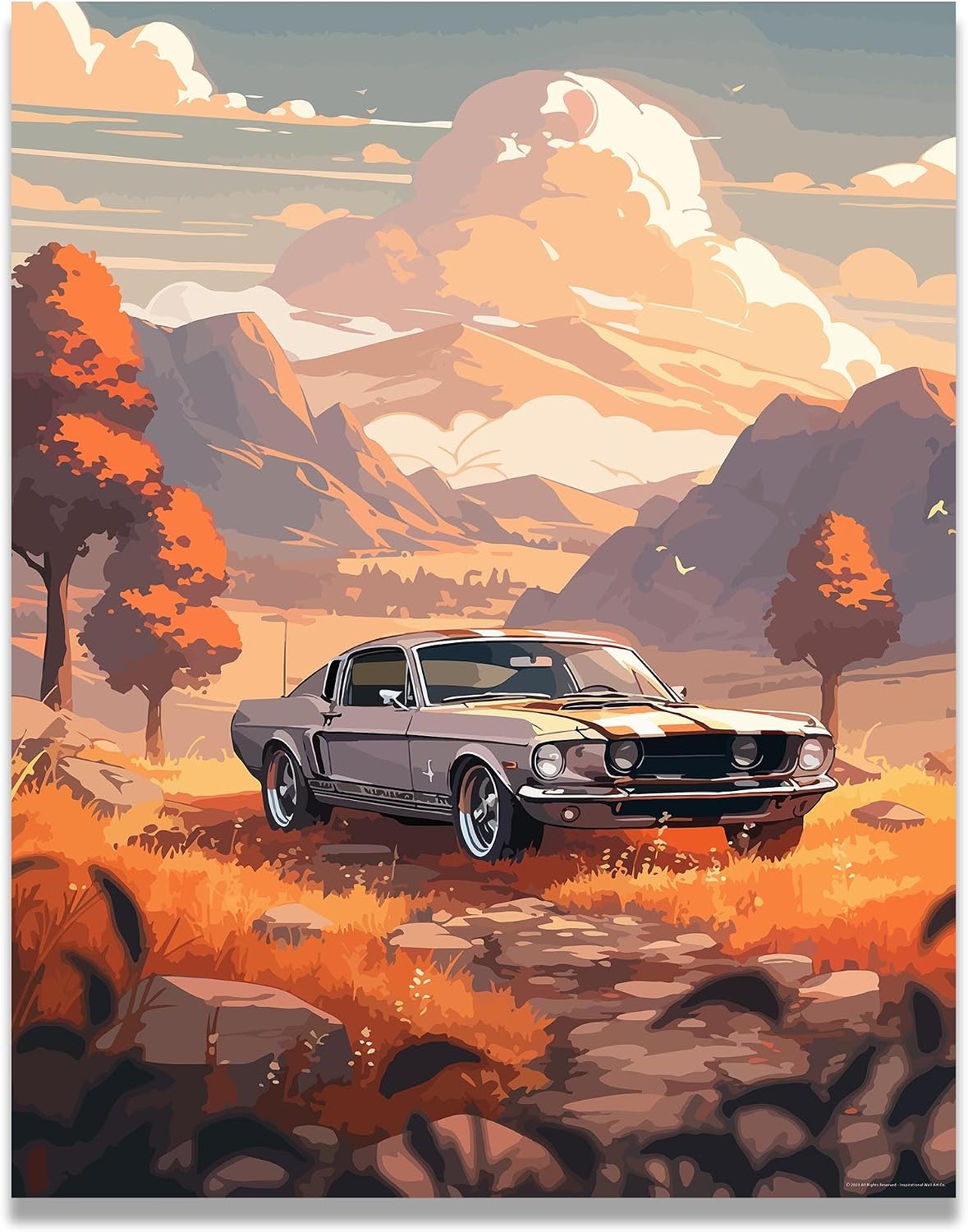 Inspirational Wall Art Co. - V8 | 1967 Ford Mustang Poster for Boys Room Classic Car Decor Art for Garage Art Wall Decor | 11x14 Inches Unframed