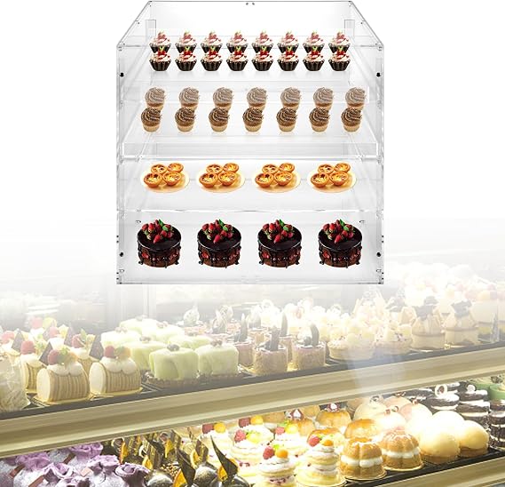 LYNICESHOP Bakery Display Case, 3 Tray Countertop Bakery Display Case Cookie Pastry /Donut Hotel Store Showcase Acrylic Pastry Display Case Countertop Cupcake Cabinet Display Shelf for Bagels Cake