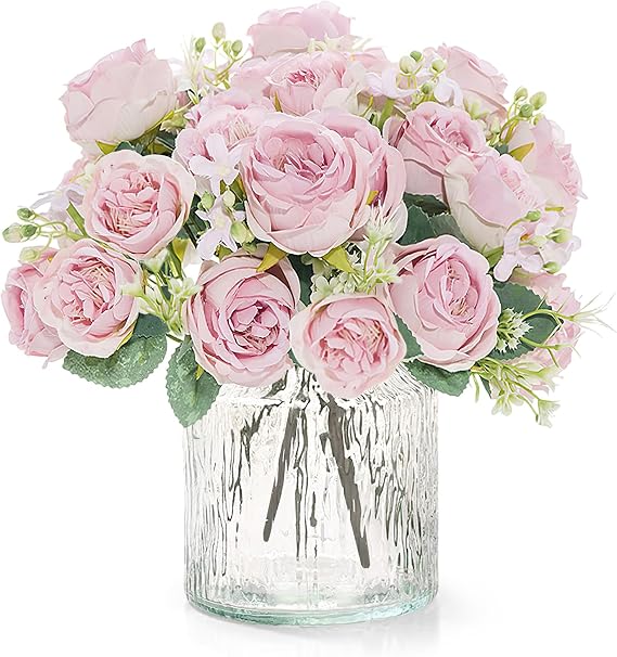 ACTINIC 2 Bunches Artificial Peony Silk Flowers, Fake Flowers, Pink Flower Bouquet, Faux Peonies Floral for Bride Wedding, Vase, Table Centrepiece, Home Decor, Birthday Decorations