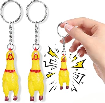 NUOBESTY 3 Pack Mini Squeeze Screaming Chicken Keychain - Funny Yellow Chicken Pendant Cute Novelty Keychain for Keys, Bags, Phones