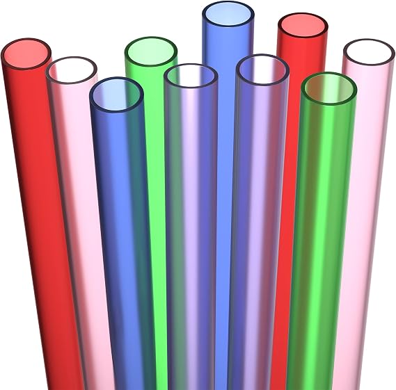Fiesta First 10 EXTRA WIDE Long Reusable Hard Plastic Drinking Straws + Cleaning Brush - Fat Thick Large Jumbo Straws for Smoothies, Milkshakes, Thick Drinks - Assorted - Dishwasher Safe BPA Free