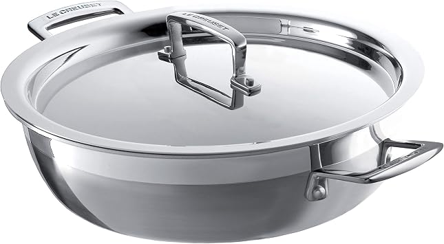 Le Creuset 3-Ply Stainless Steel Shallow Casserole with Lid, 30 x 7.5 cm, Silver, 96202830001000