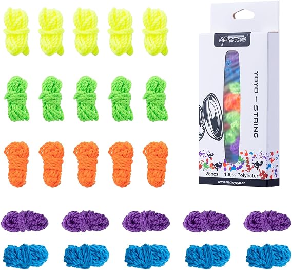 25 Pack Yoyo Strings - Professional Polyester Replacement Yoyo Strings for Responsive Yoyo and Unresponsive Yoyos - Rainbow Colors: Blue, Green, Yellow, Orange, and Purple