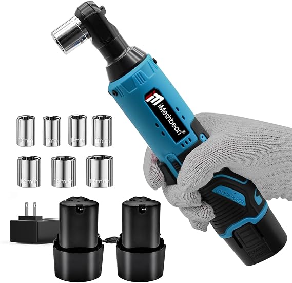 12V Cordless Electric Ratchet Wrench,3/8" Rechargeable Variable Speed Trigger Power Ratchet Wrench Kit with 2-Pack 1.5Ah Lithium-Ion Batteries, 7 Sockets for Tight Spaces Car Motor Auto Repairing