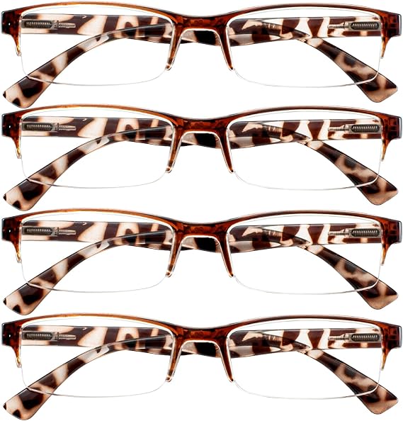 4 Packs Reading Glasses for Women Men Spring Hinge Half-rimmed Readers 1.0 1.5 2.0 2.5 3.0 3.5 4.0