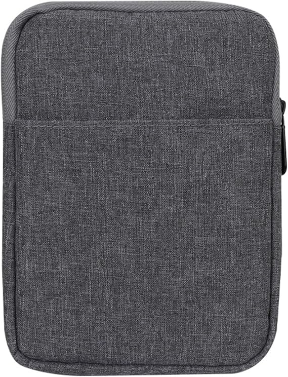 Universal 6-7" E-Reader Sleeve Bag for K-e Paperwhite Kobo Dark Gray | Canvas Exterior, Soft Plush Lining, Dual Compartment, Shock Absorbent, Water Resistant, Hook and Loop Closure