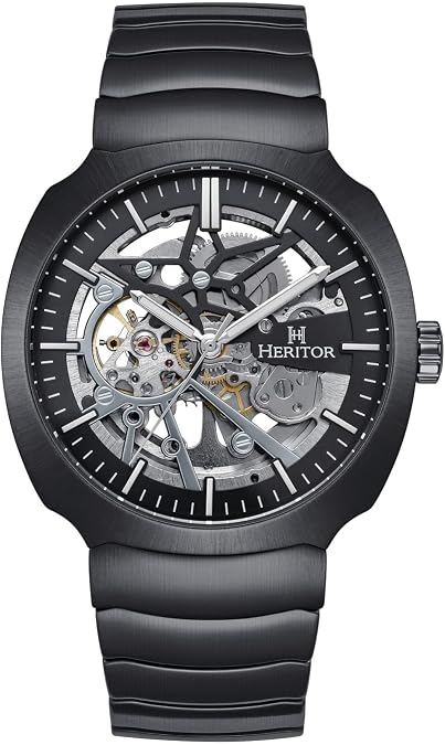HERITOR Magnus Automatic Watch for Men 45mm Men's Skeleton Watch with Jeweled Automatic Movement, 316L Stainless Steel Case, Stainless Steel Bracelet