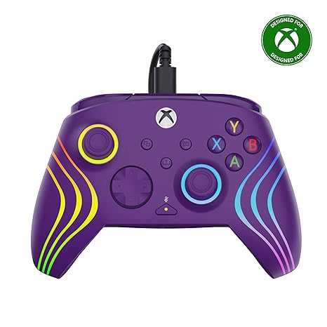 Turtle Beach Afterglow Wave Wired RGB Gaming Controller for Xbox & PC | Xbox Series X|S, Xbox One, Customizable RGB Lighting, 2 Mappable Buttons, Hall-Effect Hair Triggers, Audio Controls, Purple