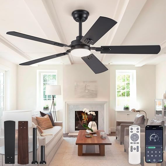 ZMISHIBO 52" Ceiling Fans with Lights and Remote, Black Modern for Indoor
