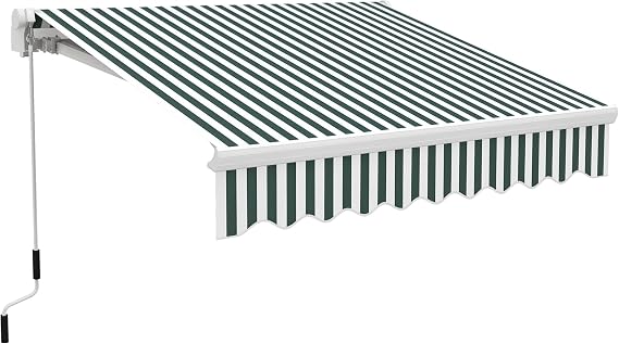 Outsunny 8' x 7' Patio Retractable Awning Manual Sun Shade Green & White