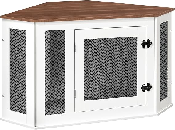 MAHANCRIS Dog Crate Furniture, 44.5" Wooden Dog Kennel, Corner Design
