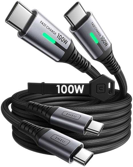 INIU USB C to USB C Cable, (6.6ft, 2-Pack) 100W USB C to C Fast Charging Cord, Braided Type C Charger Cable for iPhone 16 Pro Max 15 Plus Samsung Galaxy S24 S21 S10 Note 10 MacBook iPad Kindle etc. | Nylon Braided, Type C Data Cord for Switch, iPhone 17 16 Pro Max, MacBook, iPad Air, Samsung S25 Ultra, Google Pixel 9 etc