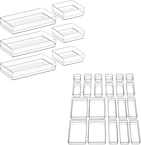 SMARTAKE 28 PCS Clear Plastic Drawer Organizer Set, 22 PCS Drawer Organizer + 6 PCS Drawer Organizers