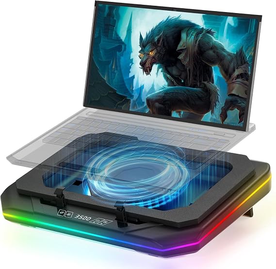 Cooling Pad for Dell G16 G15 G7 Gaming Laptop,It is Undoubtedly the King of Heat Dissipation,Cooler with Powerful Turbo Fan Can Fast Cooling,6 RGB Light Mode,Touch Start,LCD Screen