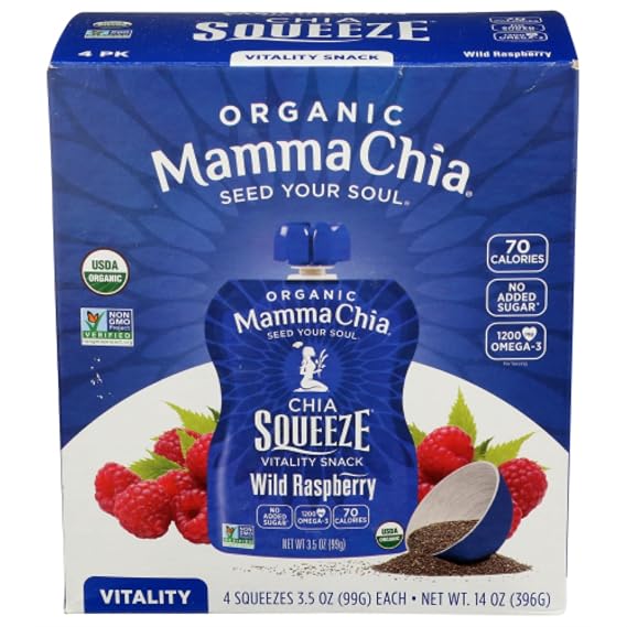 Organic Mamma Chia, Wild Raspberry Squeeze Pouch 4 x 3.5 OZ