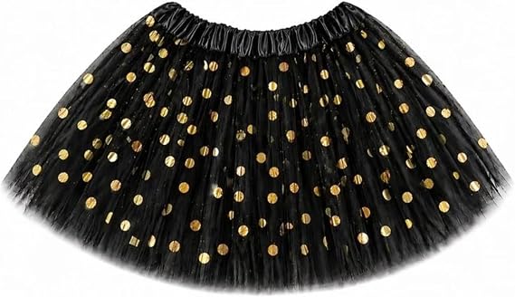 Hair Bow Company Girls Gold Polka Dot Black Tutu Skirt 3-Layer Fluffy Tulle Tutu Skirt with Stretch Satin-Lined Elastic Waistband Fun & Comfortable (Ages 28, 11.5" Length)