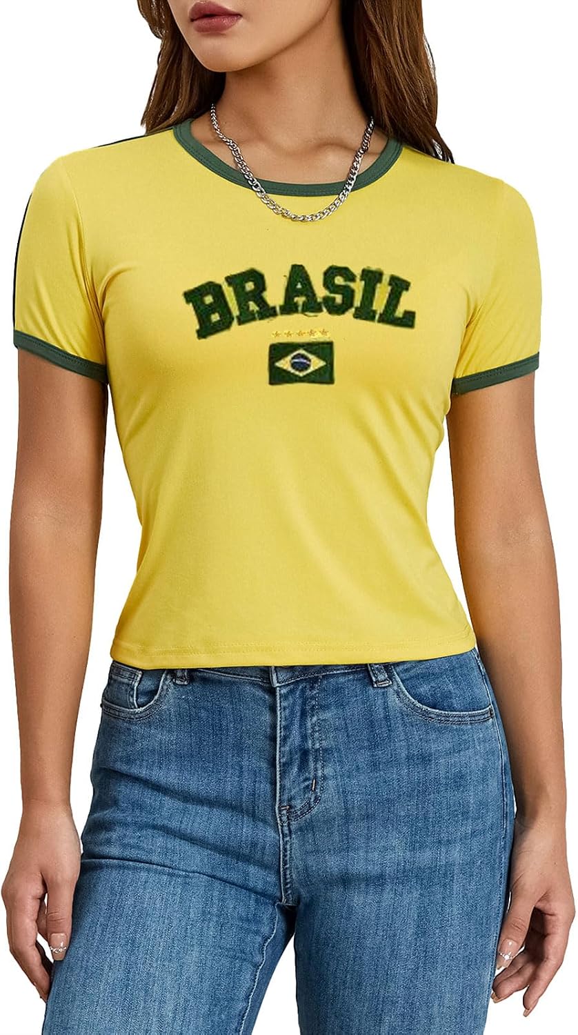 Y2k レディース ジャージ ベビー Tシャツ ブラジル メキシコ シャツ クロップトップ ワールドカップ 2000年代トップス サッカー 試合 日 夏 シャツ 2026
